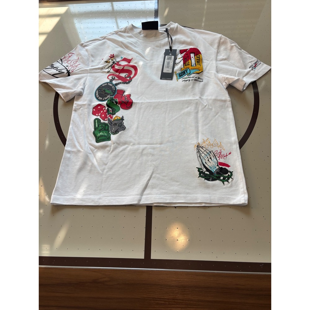 Supply & Demand NYC Slawrence Tee White Multi Graphic Patch Shirt Mens S